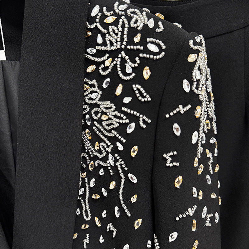 Luxury Beaded Blazer And Trousers Set Elegant Street Style