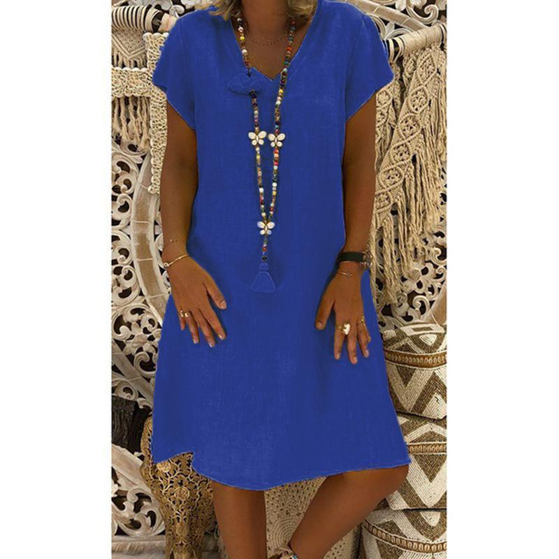 Short Sleeve Medium Skirt V-Neck Dress