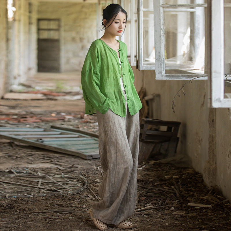Spring And Summer Cotton And Linen Women'S Clothing, New Artistic Buttoned Women'S Shirts, Thin Cardigan