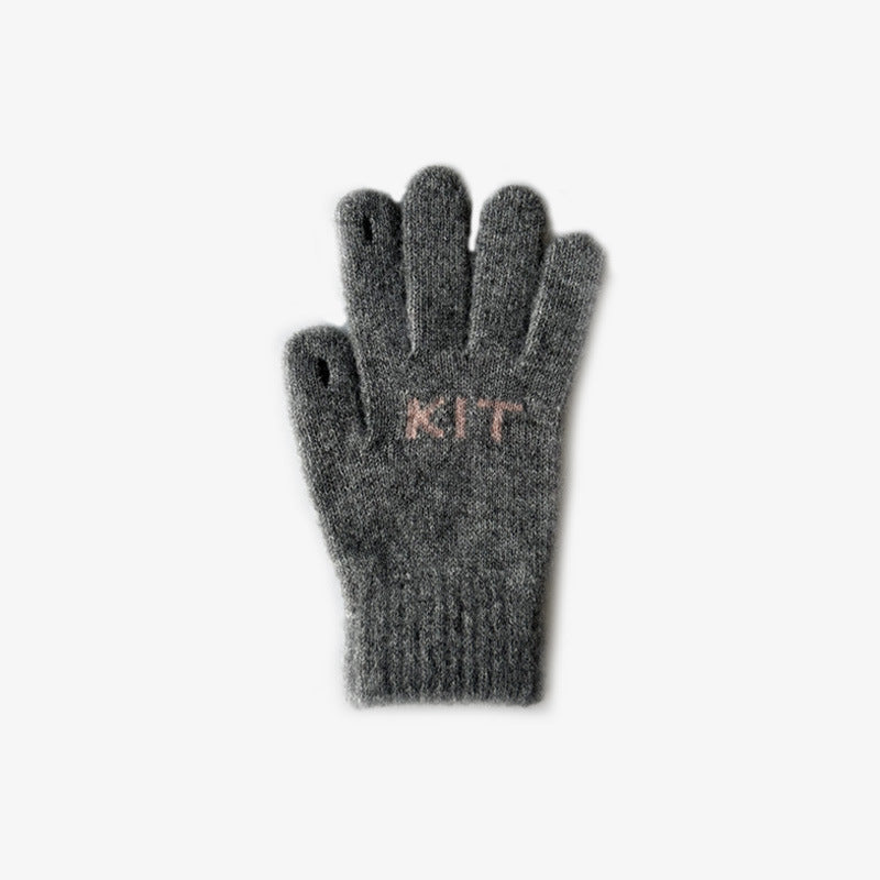 Letter Jacquard Color Block Knit Gloves