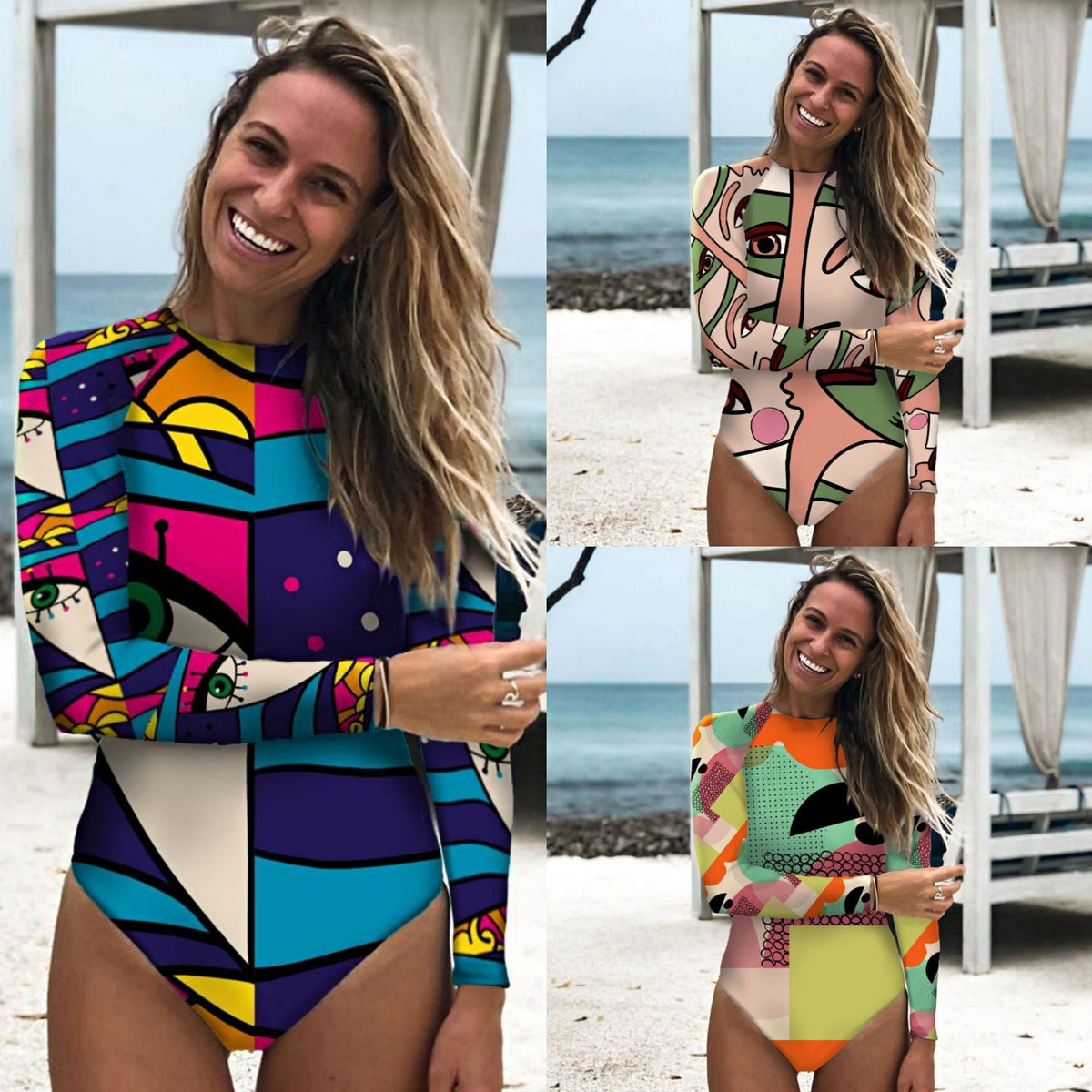 Long Sleeve Abstract Printed One-Piece Swimsuit Women'S Surfing Suit Swimwear Sports Sexy Surfing Wetsuit