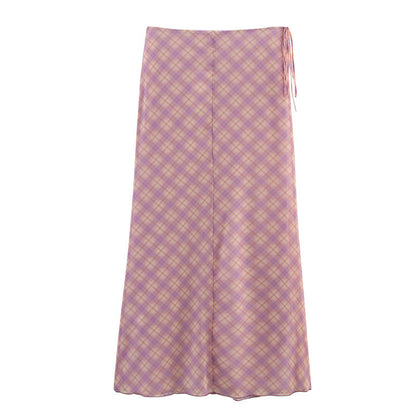 Elegant Printed Plaid Top and Skirt Sets