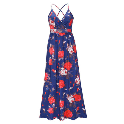 Floral Sling Long Dress Fashion Slim Fit Slim Dress