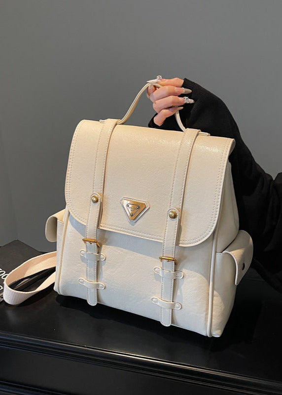 Classic Faux Leather Backpack With Gold Accents