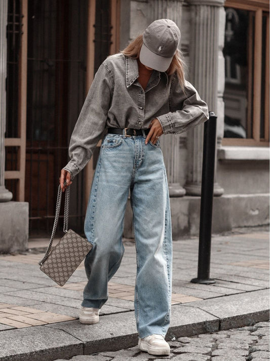 Casual Denim Shirt With Polo Collar