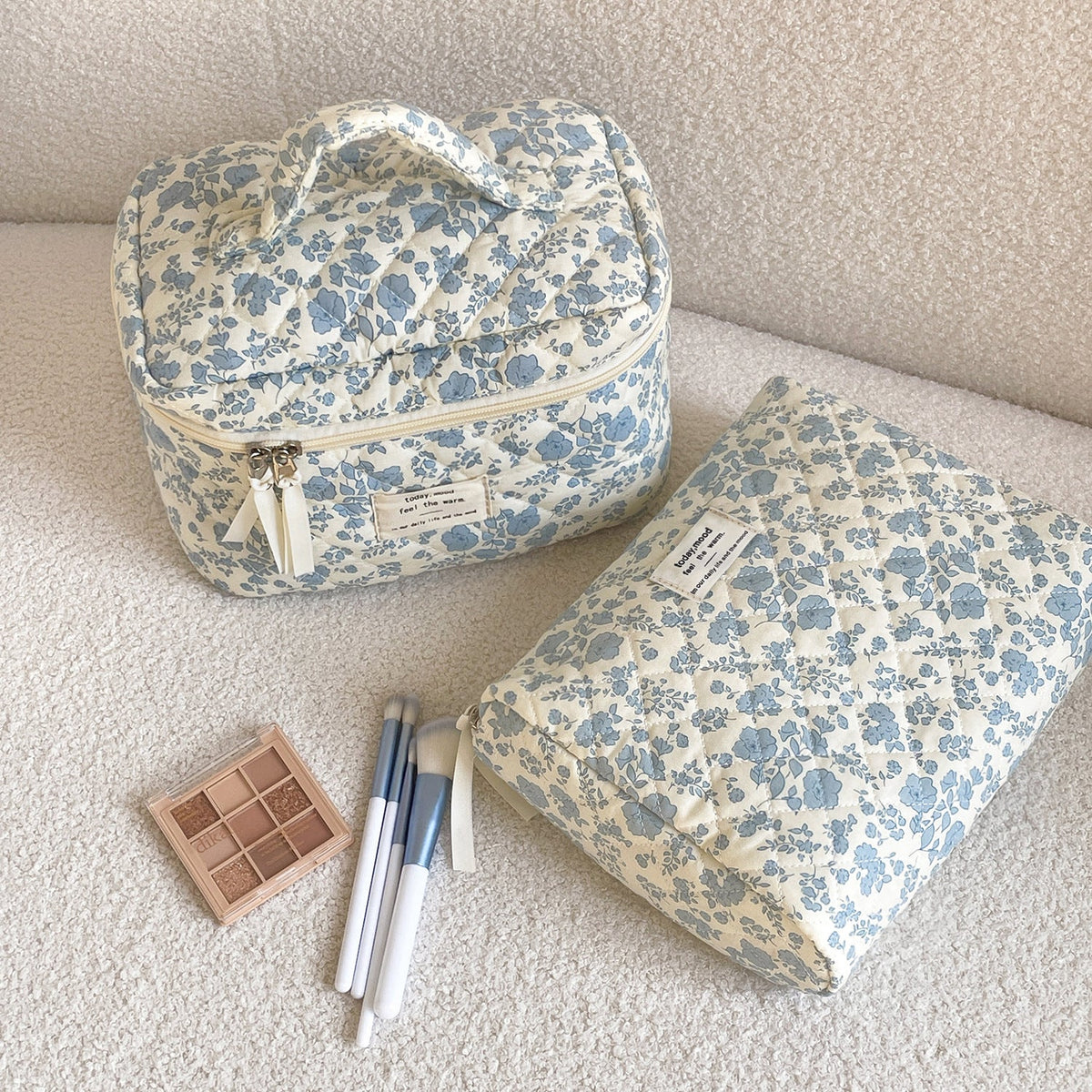 Blue Flower Cosmetic Bag Vintage Travel Toiletry Organizer