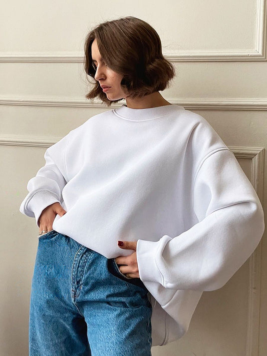 Oversized Solid Color Pullover Sweatshirt for Women