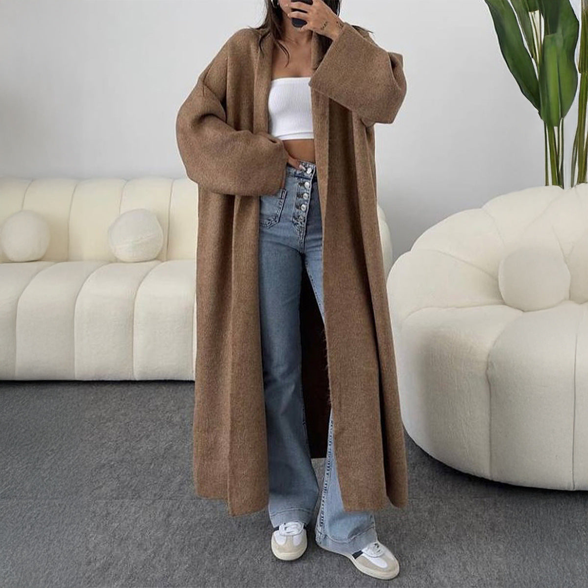 Fashionable Long Sleeve Knit Cardigan Coats for Women