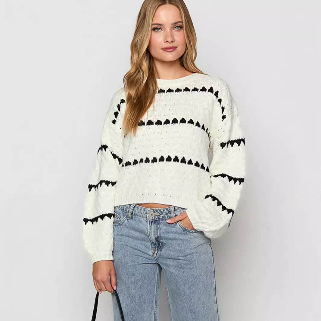 Autumn And Winter New Sweater Thick Needle Loose Plus Size Twist Striped Crew Neck Jumper Women