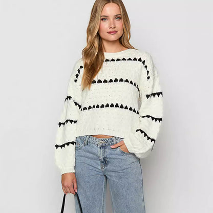 Autumn And Winter New Sweater Thick Needle Loose Plus Size Twist Striped Crew Neck Jumper Women