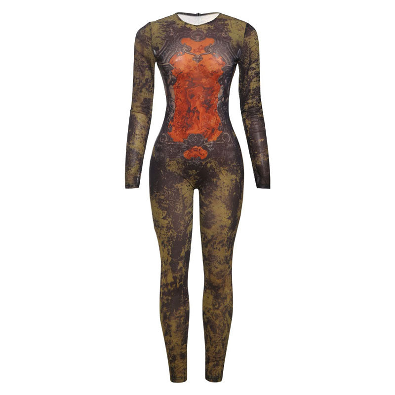 Sexy High-Waisted Floral Mesh Bodysuit With Long Sleeves