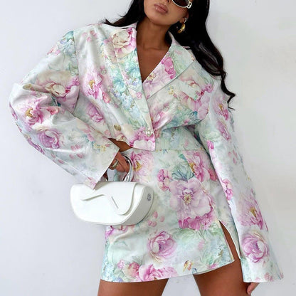 Trendy Floral Print Two-Piece Relaxed Set with Long Sleeve Cardigan