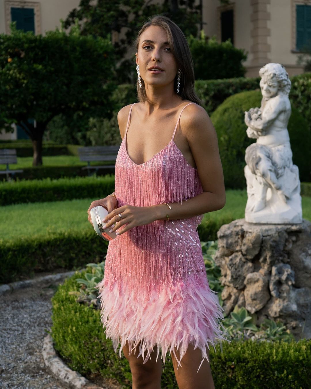 Stylish Fringed Sequin Feather Panels Dress Dress