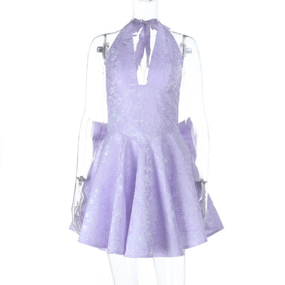 Elegant Bow Tie Halter Dress Slim Fit Polyester Blend