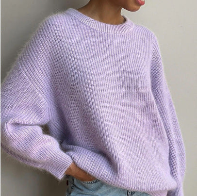Elegant Crew Neck Loose Soft Knit Top