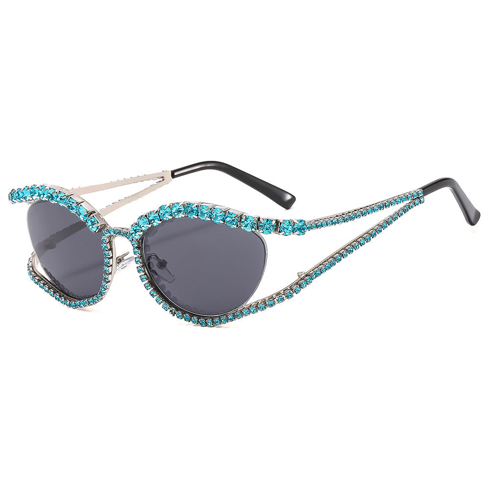 Cat Eye Bling Sunglasses Stylish Metal Frame UV400 Protection