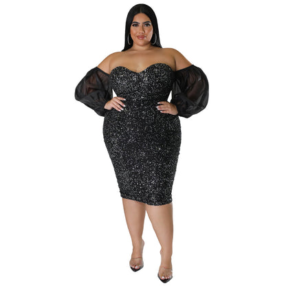 Sexy Sequin Bodycon Dress With Sheer Mesh