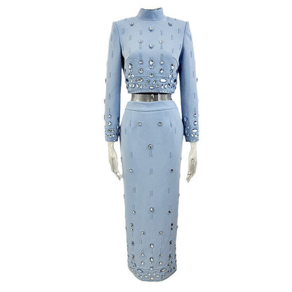 Beaded Short Sleeve Top And Long Skirt Set
