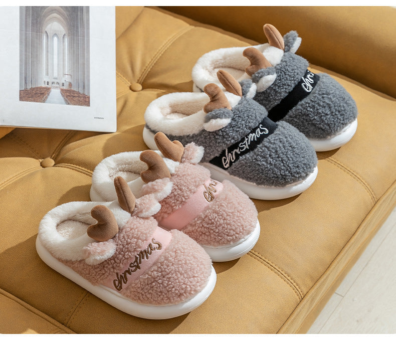 Cute Reindeer Warm Plush Outdoor Slippers