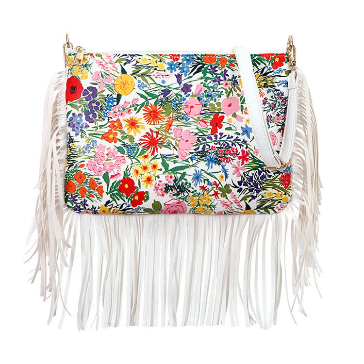 Fashionable And Personalized Printed Tassel Bag, One Shoulder Crossbody Bag, Rose Large Bag, Women'S Bag