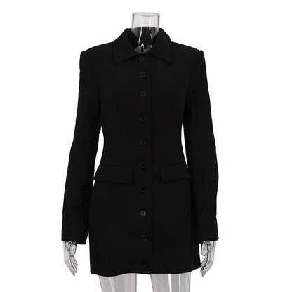 Trendy Black Collared Long Sleeve Fitted Mini Dress