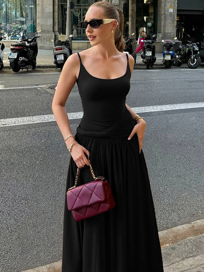 French Chic Spaghetti Strap Maxi Dress Elegant Slim Fit