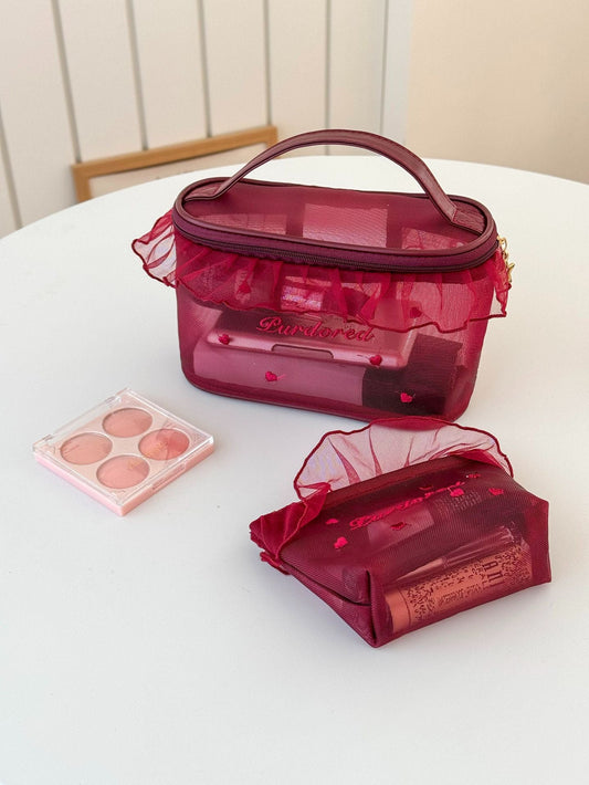 Trendy Ruffled Organza Makeup Bag Portable Versatile Storage