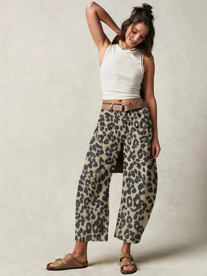 Leopard Print Casual Mid-Rise Loose Women's Jeans