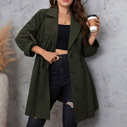 Chic Long Solid Color Blazer With Suit Lapel