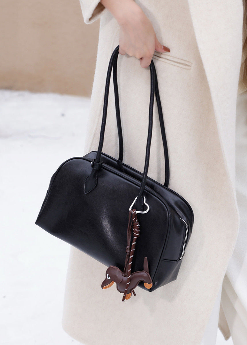 Faux Leather Structured Tote Bag With Charm