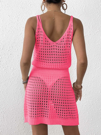 V-Neck Hollow Out Cover Up Mini Dress
