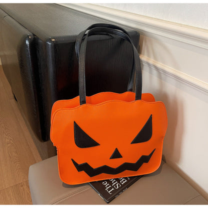 Halloween Pumpkin Tote Bag Stylish Casual Large Capacity Shoulder Bag