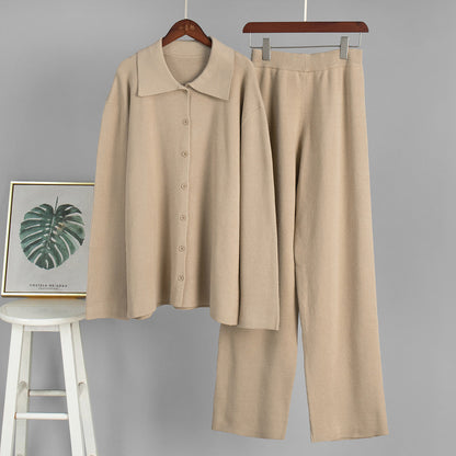 Oversized Knitted Lounge Set Casual Pullover and Pants