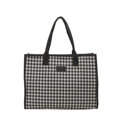 Large Houndstooth Woven Tote Bag Stylish Everyday Shoulder Bag