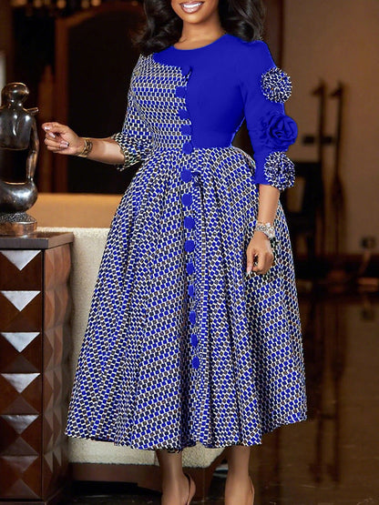 African Print Elegant A-Line Dress With Half Sleeves