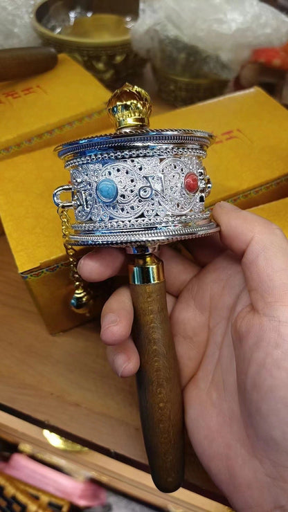 6 Cm Hand-Cranked Prayer Wheel Tibetan Pure Brass Hand-Held Gold Barrel Six-Character Mantra Household Tibetan Hand Prayer Wheel