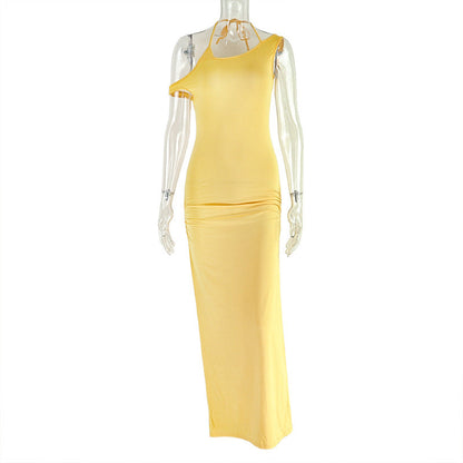 Elegant Backless Maxi Dress With Halter Neck And Side Slit