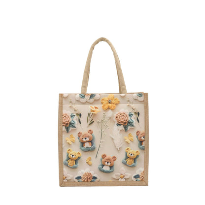 Stylish 3D Patterned Linen Tote Bag for Women