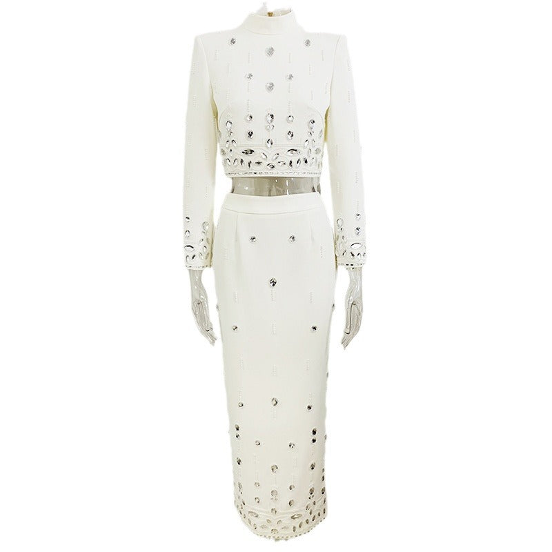 Trendy Two-Piece Beaded Jacket And Long Skirt Set