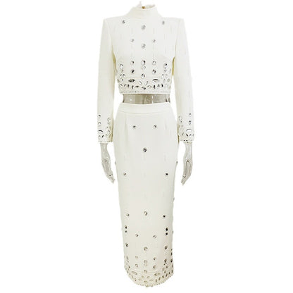 Trendy Two-Piece Beaded Jacket And Long Skirt Set