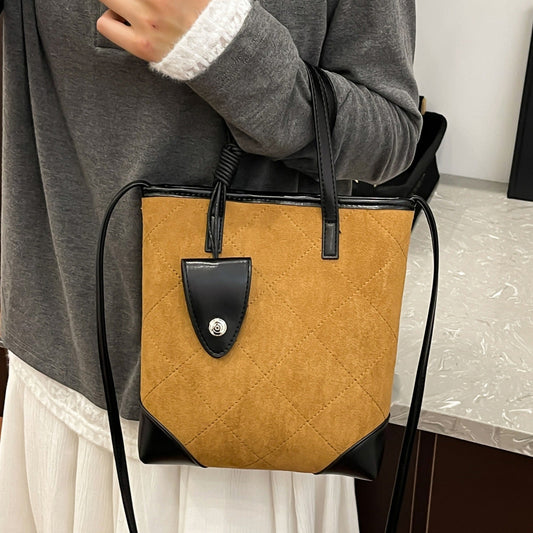 Retro Matte Handbag Chic Quilted Bucket Bag