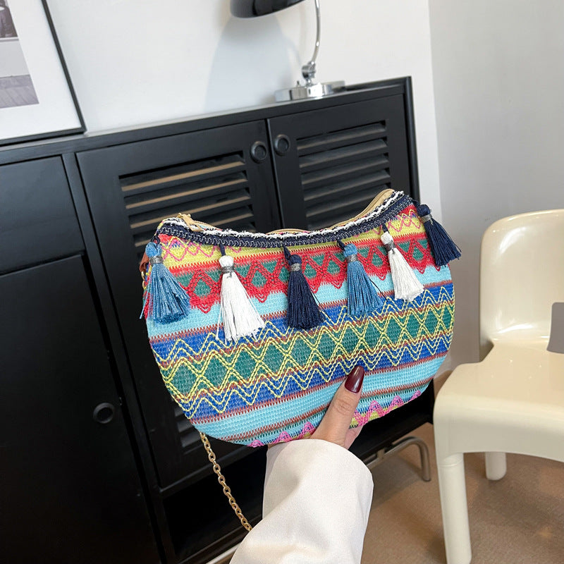 Ethnic Style Embroidered Woven Shoulder Bag