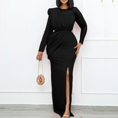 Elegant Red Mesh Panel Maxi Dress