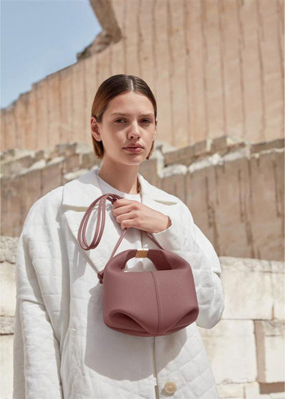 Cowhide Leather Shoulder Messenger Bag With Lychee Pattern