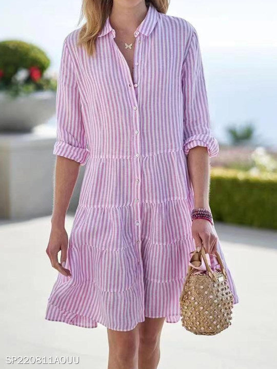 Women'S Clothing Autumn Long Sleeve Women'S Striped Shirt Dress