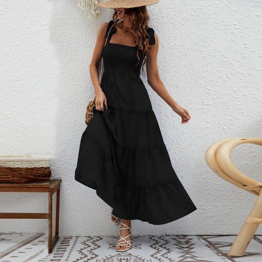 Ruffle Print Sleeveless String Strap Dress