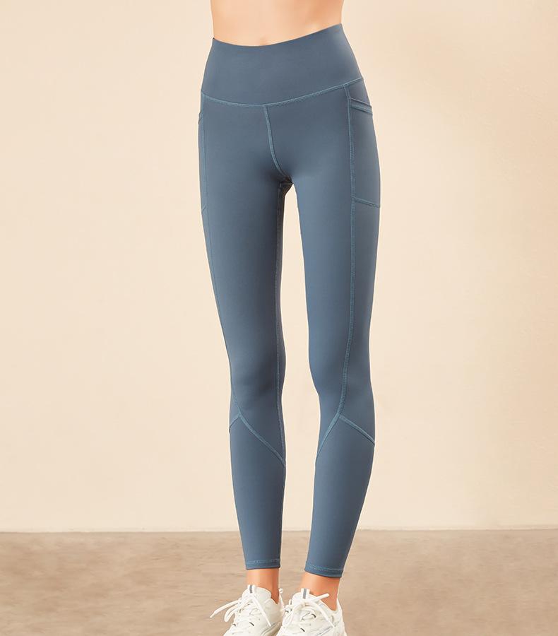 Spliced Pocket Size Double-Sided Nylon High Elastic Sports High Waist Hip Tight Yoga Pants Women.