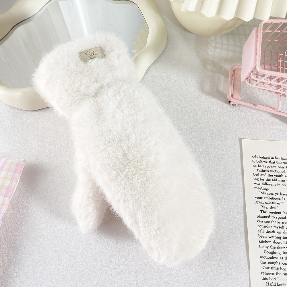 Simple Winter Thick Fuzzy Plush Thermal Gloves