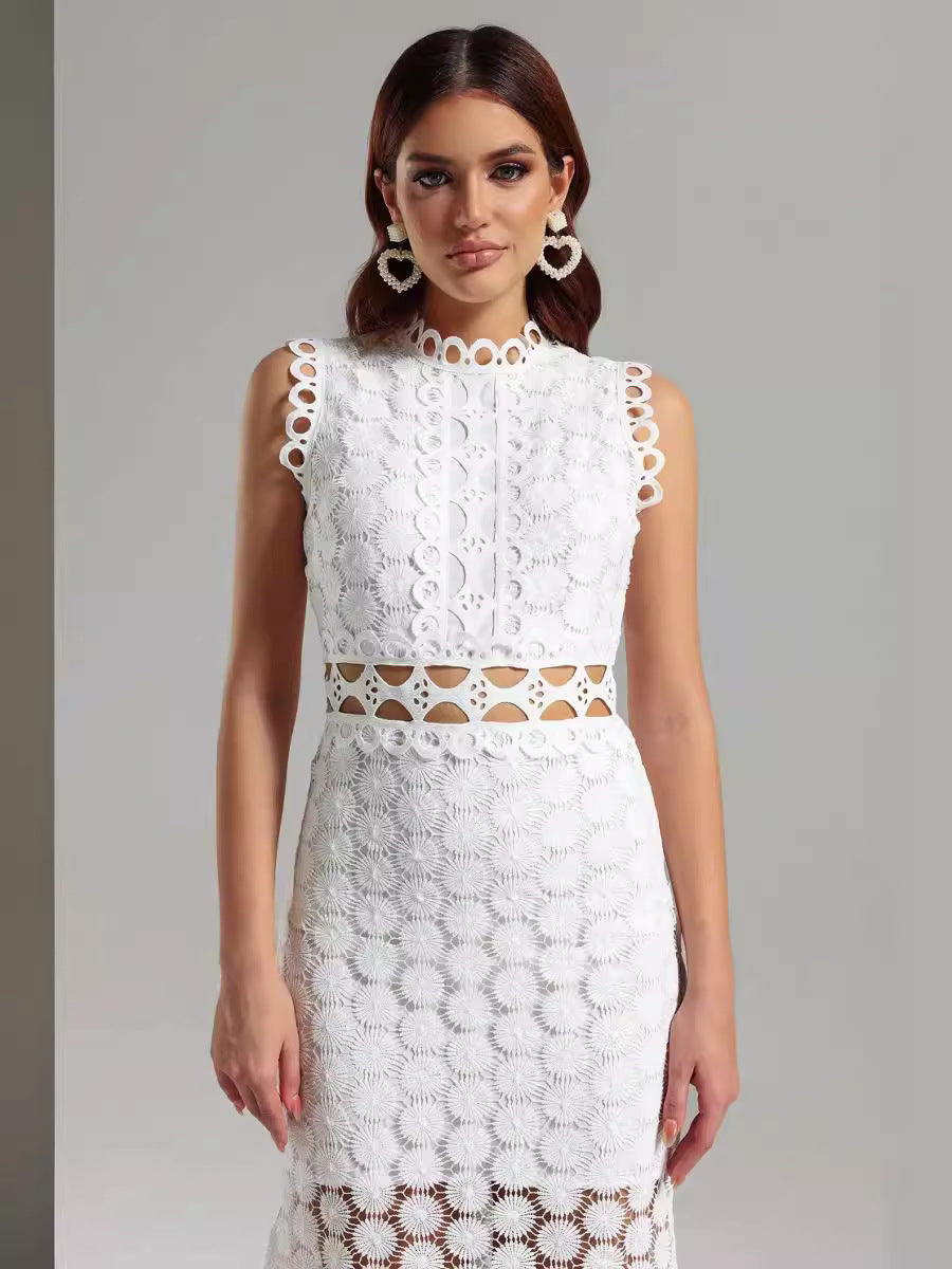 Fashionable Lace Midi Dress Elegant Office Style