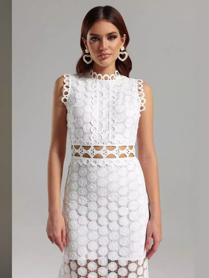 Fashionable Lace Midi Dress Elegant Office Style